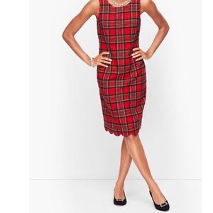Talbots Red and Black Plaid Dress Scalloped Glitter Holiday Christmas Size 8